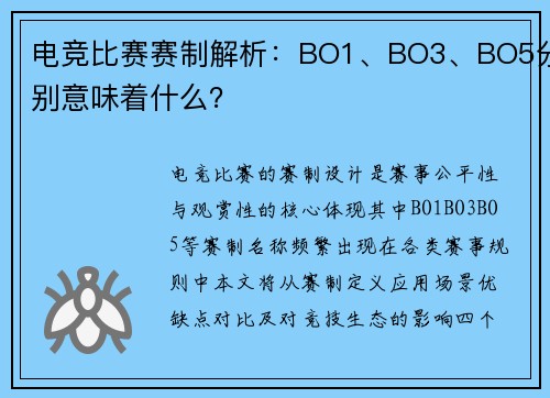 电竞比赛赛制解析：BO1、BO3、BO5分别意味着什么？